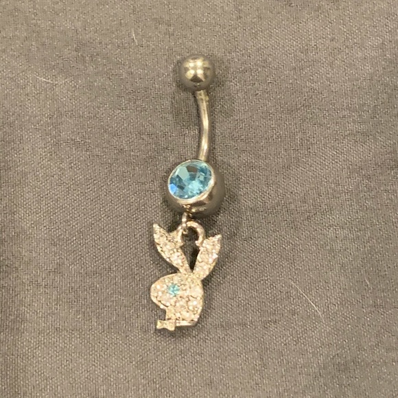Belly Button Ring - blue playboy rhinestones - Picture 8 of 8